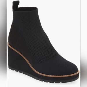 Eileen Fisher Boots Womens 6.5 Quill Stretch Knit Wedge Ankle Boot Black Fabric